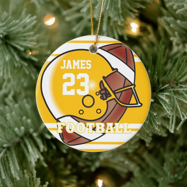 Golden Yellow and White Football Ceramic Ornament (Tree)