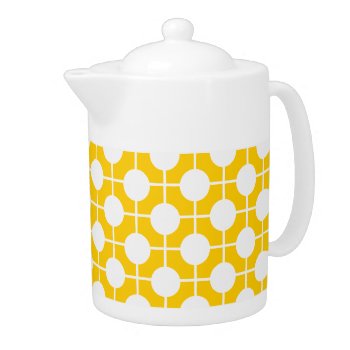 Golden Yellow And White Mod Polka Dot Teapots by TrendyKitchens at Zazzle