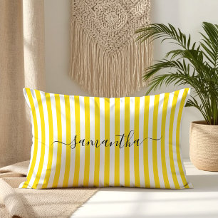 Golden Yellow and White Pin Stripes Signature Lumbar Pillow