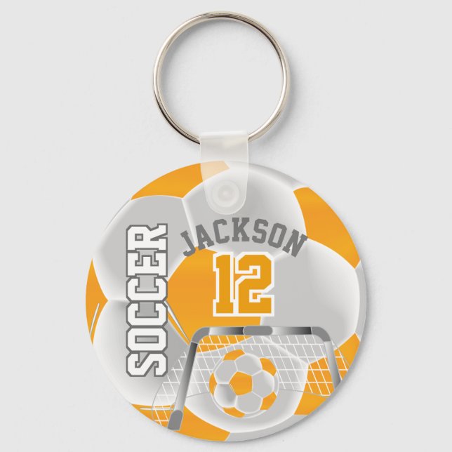 Golden Yellow and White Soccer ⚽ Ball  Sport Keychain (Front)
