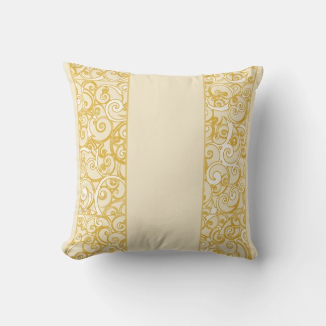 Golden Yellow and White Swirls Throw Pillow (Front)