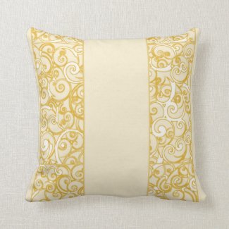 Golden Yellow and White Swirls Throw Pillow
