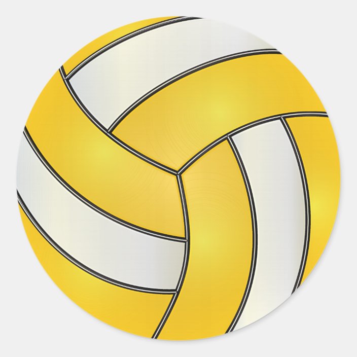 Golden Yellow and White Volleyball Classic Round Sticker | Zazzle