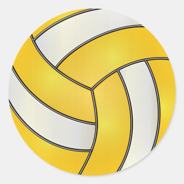 Golden Yellow and White Volleyball Classic Round Sticker (Front)