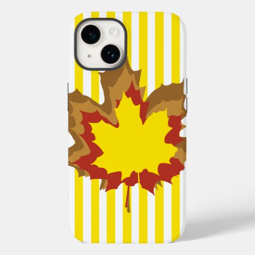Golden Yellow Autumnal Stripes with Leaves Case_Mate iPhone 14 Case