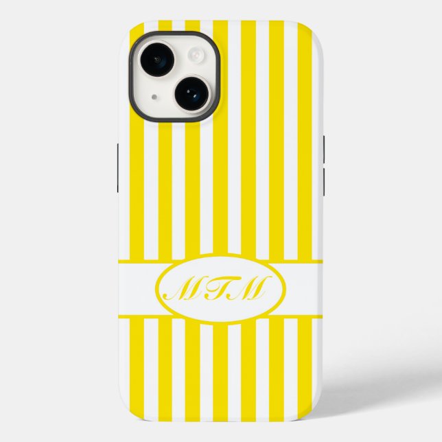 Golden Yellow Autumnal Stripes with monogram Case-Mate iPhone Case (Back)