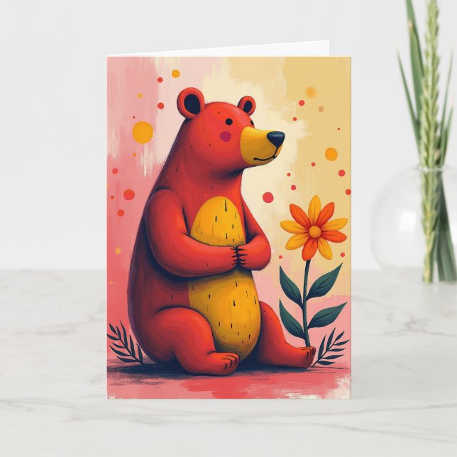 Golden Yellow Bear Hug Mother Card (Front)