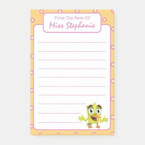 Golden Yellow Bird With Polka Dots Teacher Name Post_it Notes