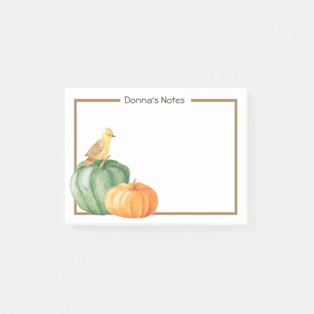 Golden Yellow Bird With Pumpkins Post-it Notes (Front)
