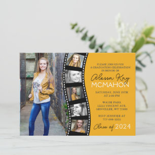 Golden Yellow & Black Filmstrip 6 Photo Graduation Invitation