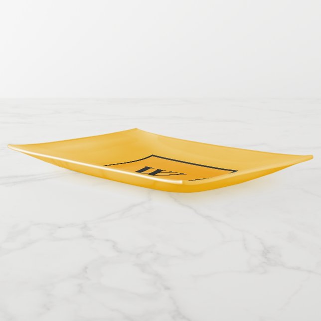 Golden Yellow Black Monogram Trinket Tray (Angled)