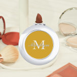 Golden Yellow Bridesmaid Initial and Name Compact Mirror<br><div class="desc">A personalized compact mirror for your wedding bridesmaid or maid of honor that has her initial and name on a trendy,  golden yellow color background. Edit to replace initial and name. Select your compact mirror style.</div>