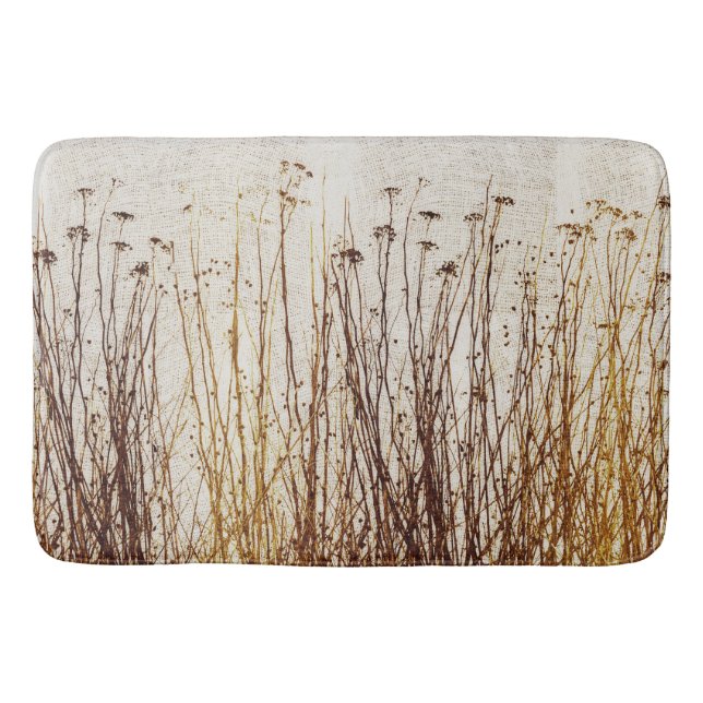 Golden Yellow Brown Rustic Dried Plants Nature Bath Mat (Front)