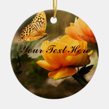 Golden Yellow Butterfly Ceramic Ornament