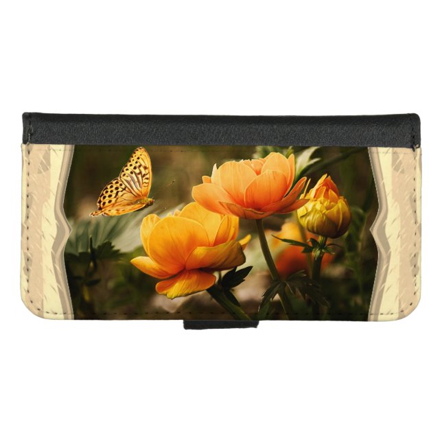 Golden Yellow Butterfly iPhone Wallet Case (Front (Horizontal))