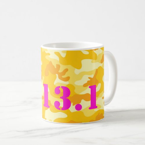 Golden Yellow Camo Hot Pink 131 Half Marathon Run Coffee Mug