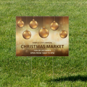 Golden Yellow Christmas Baubles - Christmas Market Sign