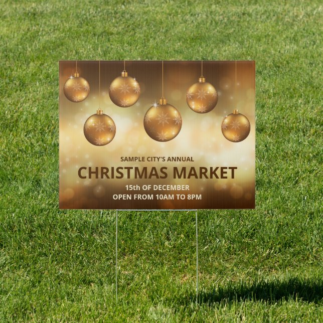 Golden Yellow Christmas Baubles - Christmas Market Sign (Insitu)