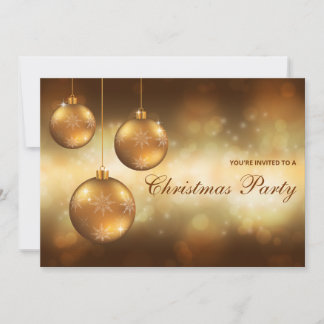 Golden Yellow Christmas Baubles Christmas Party Invitation