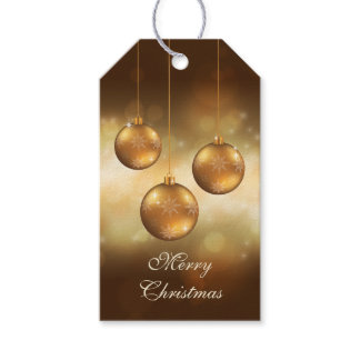 Golden Yellow Christmas Baubles On Yellow Bokeh Gift Tags