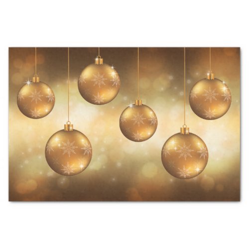 Golden Yellow Christmas Baubles On Yellow Bokeh Tissue Paper