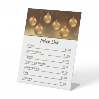Golden Yellow Christmas Baubles Price List Pedestal Sign