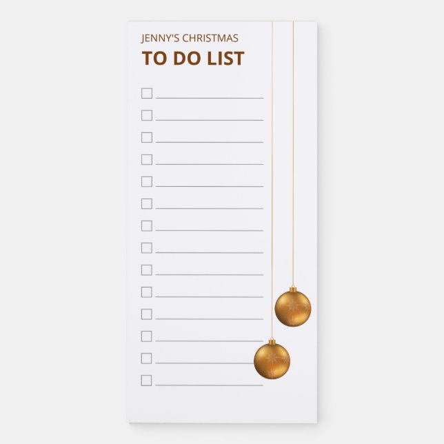 Golden Yellow Christmas Baubles - To Do List Magnetic Notepad (Front)