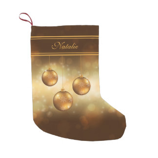 Golden Yellow Christmas Baubles With Custom Name Small Christmas Stocking