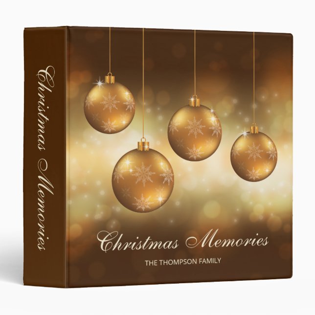 Golden Yellow Christmas Baubles With Custom Text 3 Ring Binder (Front/Spine)