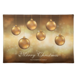 Golden Yellow Christmas Baubles With Custom Text Cloth Placemat