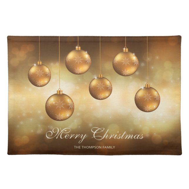 Golden Yellow Christmas Baubles With Custom Text Cloth Placemat (Front)
