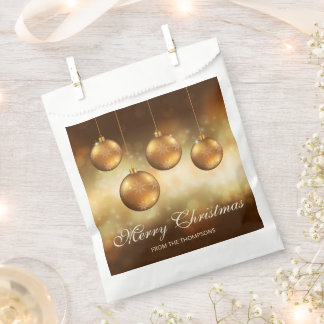 Golden Yellow Christmas Baubles With Custom Text Favor Bag