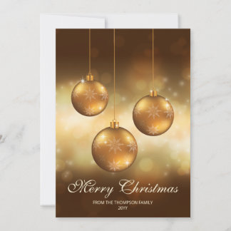 Golden Yellow Christmas Baubles With Custom Text Holiday Card