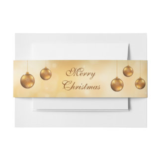 Golden Yellow Christmas Baubles With Custom Text Invitation Belly Band