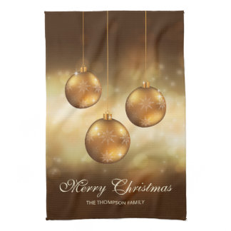 Golden Yellow Christmas Baubles With Custom Text Kitchen Towel