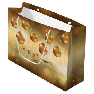 Golden Yellow Christmas Baubles With Custom Text Large Gift Bag