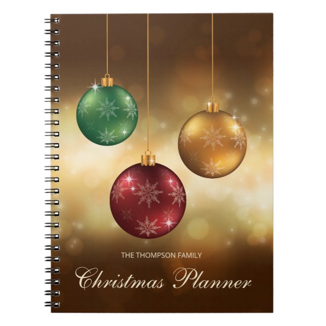 Golden Yellow Christmas Baubles With Custom Text N Notebook (Front)