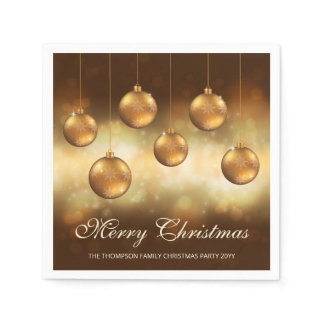 Golden Yellow Christmas Baubles With Custom Text Napkins