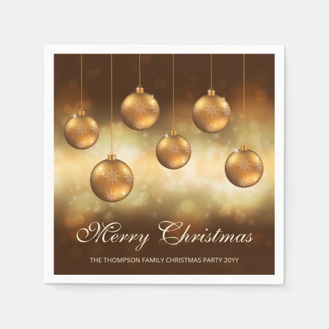 Golden Yellow Christmas Baubles With Custom Text Napkins (Front)