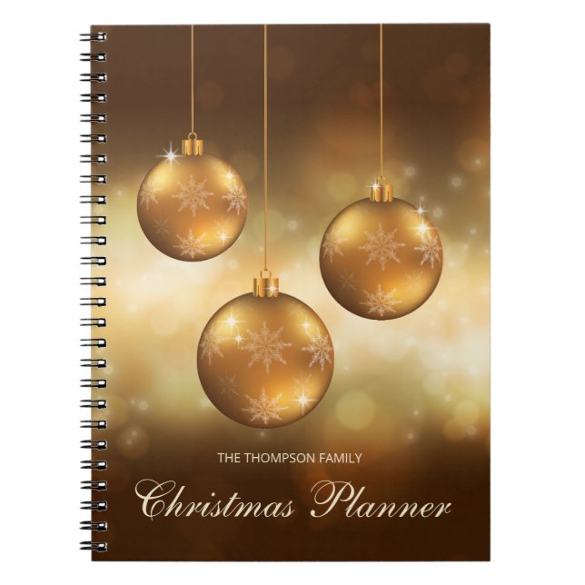 Golden Yellow Christmas Baubles With Custom Text Notebook (Front)