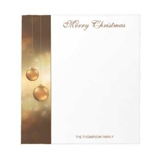 Golden Yellow Christmas Baubles With Custom Text Notepad