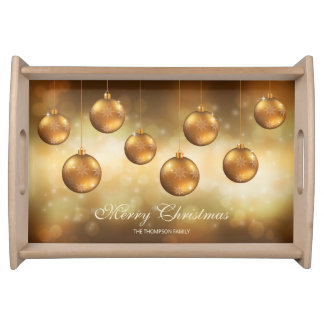 Golden Yellow Christmas Baubles With Custom Text Serving Tray