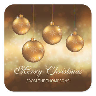Golden Yellow Christmas Baubles With Custom Text Square Sticker