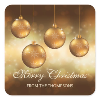 Golden Yellow Christmas Baubles With Custom Text Square Sticker