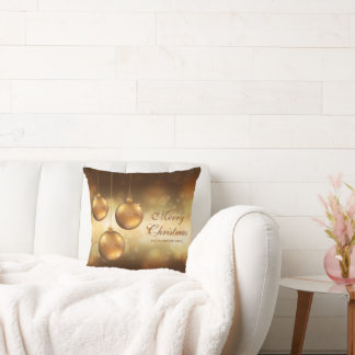 Golden Yellow Christmas Baubles With Custom Text Throw Pillow