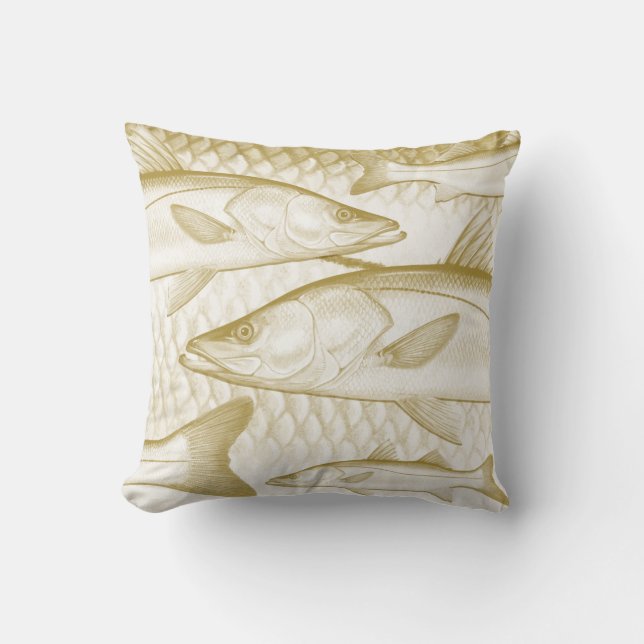Golden/Yellow Common Snook Throw Pillow (Front)