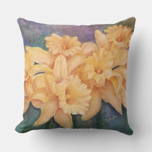 GOLDEN YELLOW DAFFODIL FLOWERS PATIO OUTDOOR PILLOW