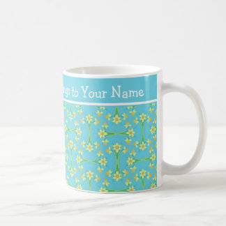 Golden Yellow Daffodils Pattern on Sky Blue Coffee Mug
