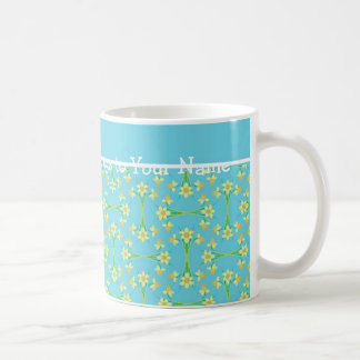 Golden Yellow Daffodils Pattern on Sky Blue Coffee Mug