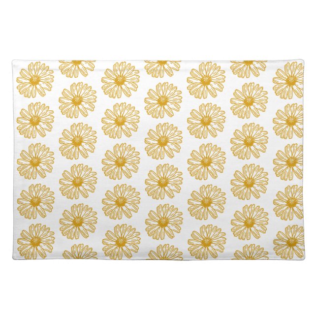 Golden Yellow Daisies Print, Daisy Floral Pattern Cloth Placemat (Front)
